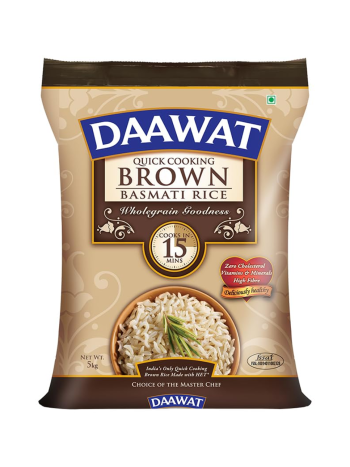 Daawat Brown, Cooks in 15-minute, Full Bran Intact, Fibre-Rich Basmati Rice (5Kg)