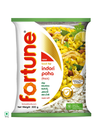 FORTUNE Thick Indori Poha – 500 g (Super Soft, High‑Fibre Flattened Rice)